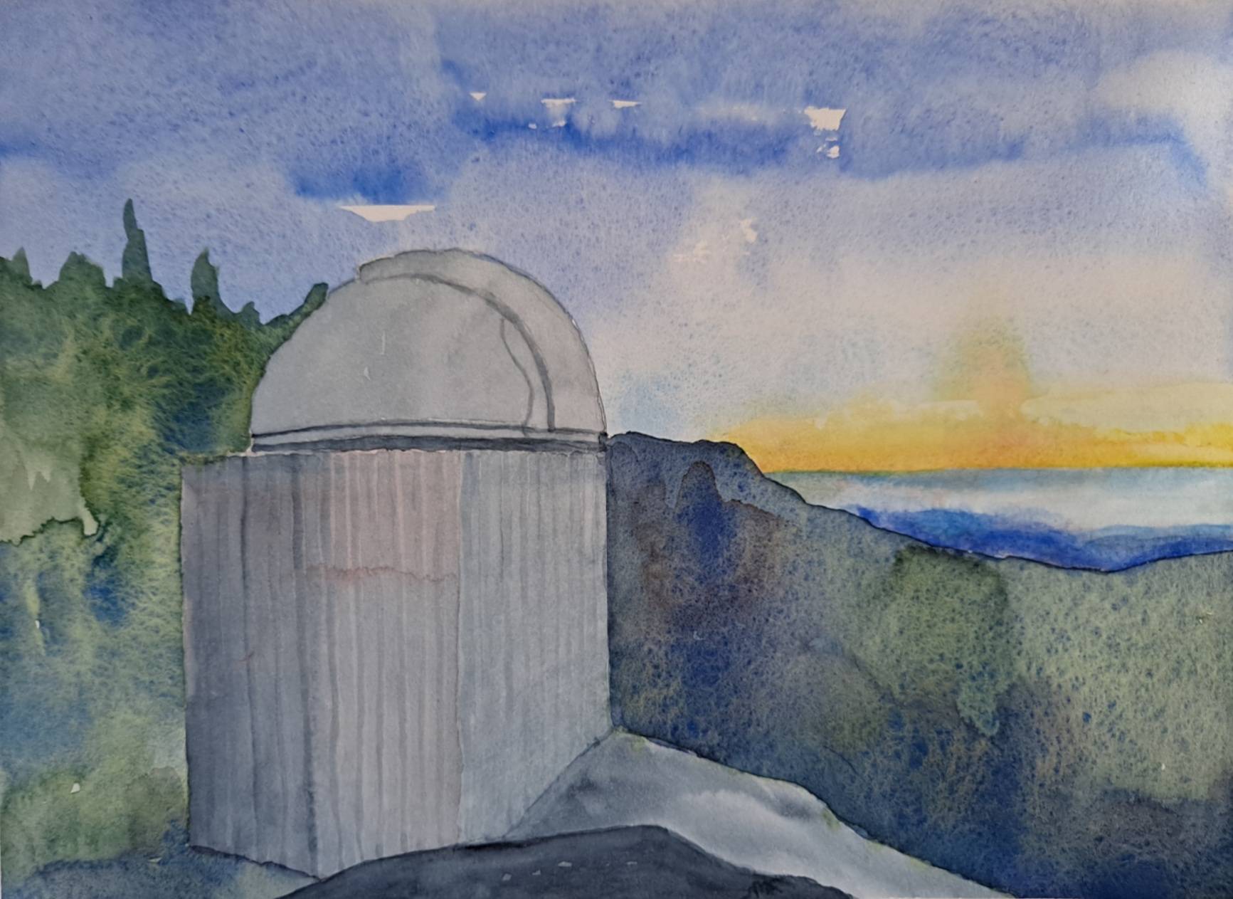 Mt Laguna Observatory watercolor painting