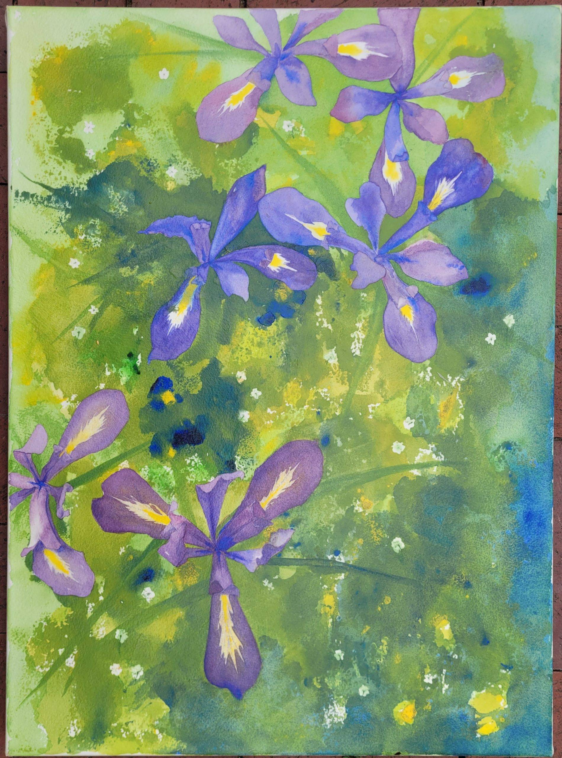 Oregon Iris Wildflowers watercolor painting
