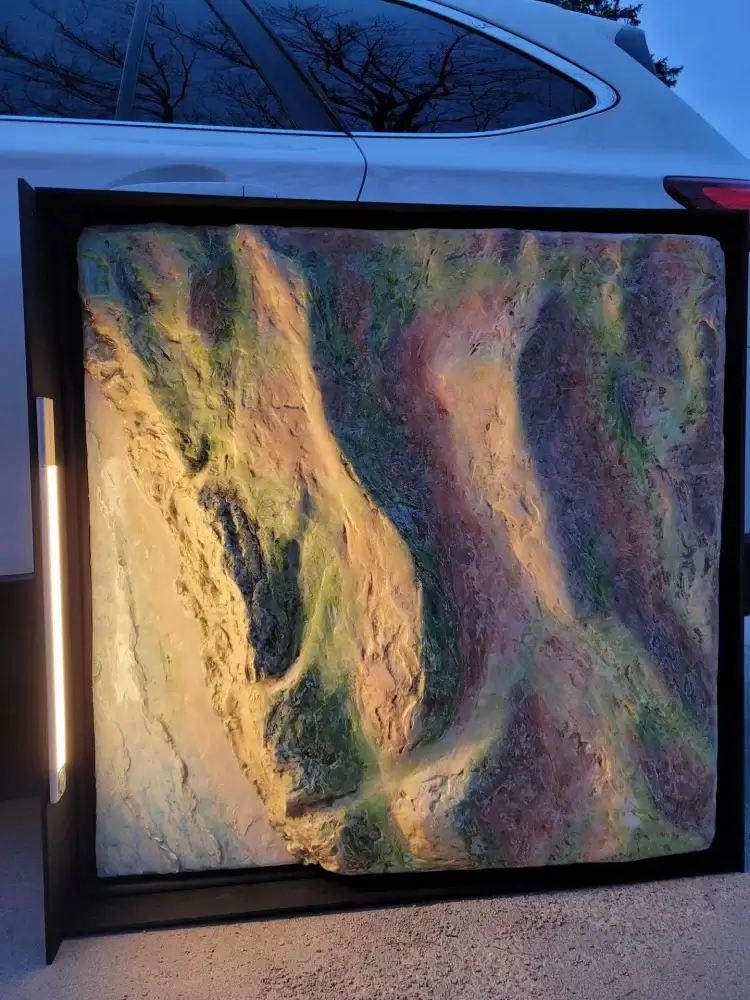 3D sculpture of land at Jalama Beach, California painted in watercolor,