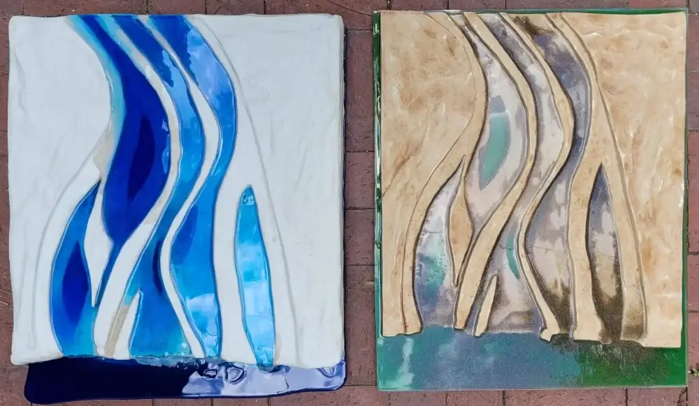 Top down less reflective view of resin art sculptures