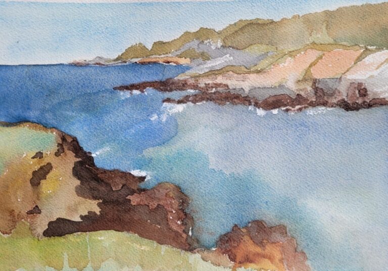 plein air watercolor painting of Salt Point, California